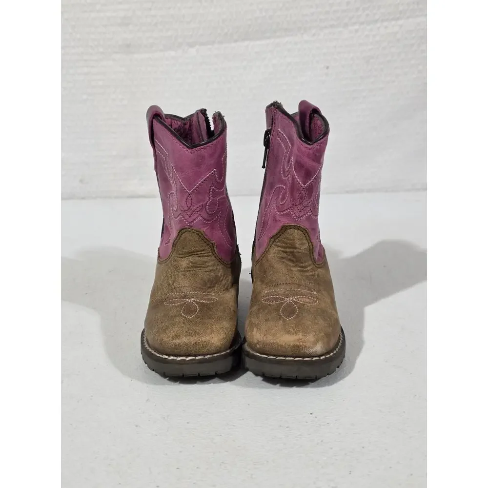 Smoky Mountain Girls Pink Brown Western Cowboy Boots Youth Size 7R Leather